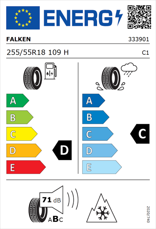 Tyre Label for Falken Wildpeak A/T AT3WA 255/55R18 109H
