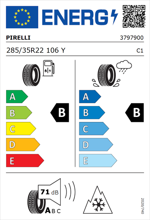 Tyre Label for Pirelli Scorpion Zero 285/35R22 106Y