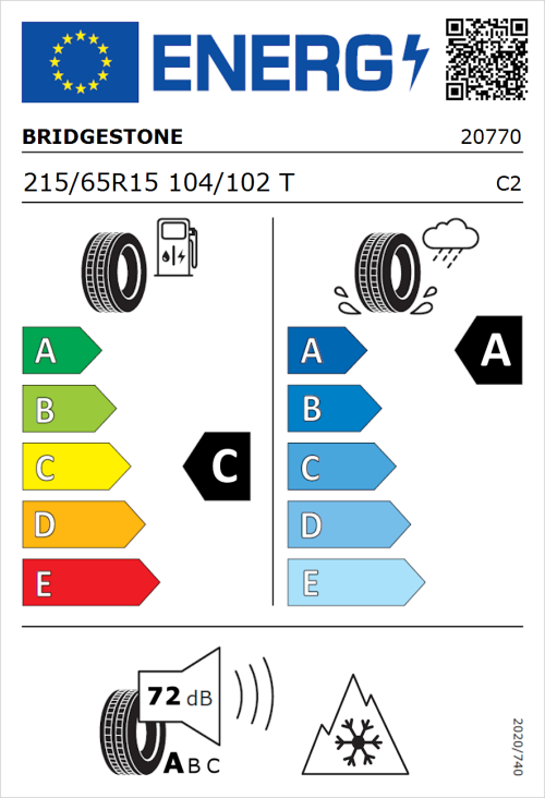 Tyre Label for Bridgestone Duravis All Season 215/65R15 104/102T