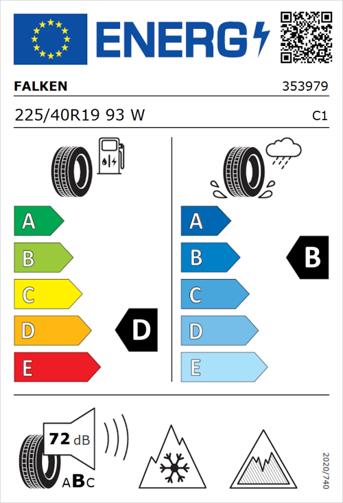 Tyre Label for Falken Eurowinter HS02 Pro 225/40R19 93W