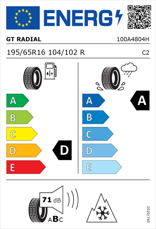 Tyre Label for GT Radial Maxmiler Allseason2 195/65R16 104/102R