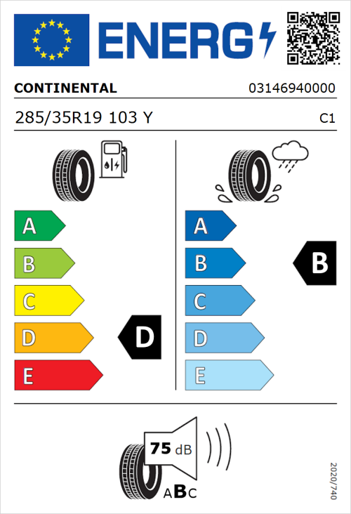 Tyre Label for Continental SportContact 6 285/35R19 103Y