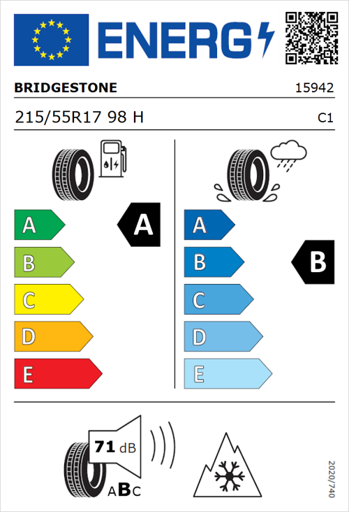 Tyre Label for Bridgestone Weather Control A005 215/55R17 98H