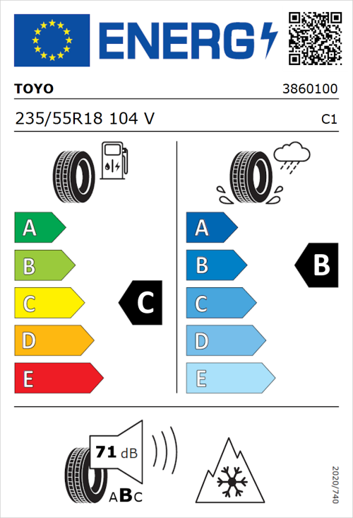 Tyre Label for Toyo Celcius AS2 235/55R18 104V