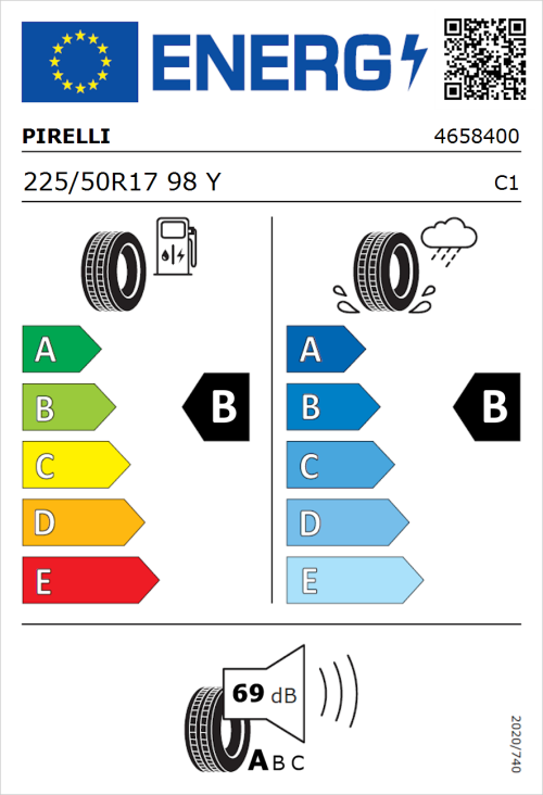 Tyre Label for Pirelli Powergy 2 225/50R17 98Y