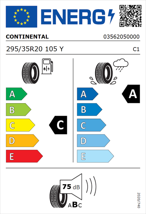 Tyre Label for Continental ContiSportContact 5 P 295/35R20 105Y