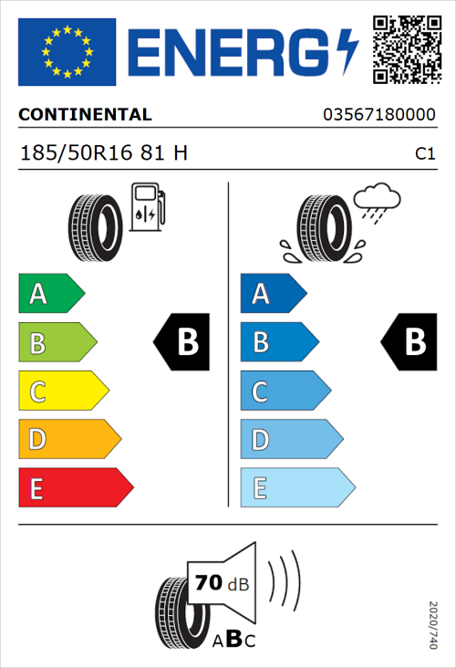 Tyre Label for Continental ContiEcoContact 5 185/50R16 81H
