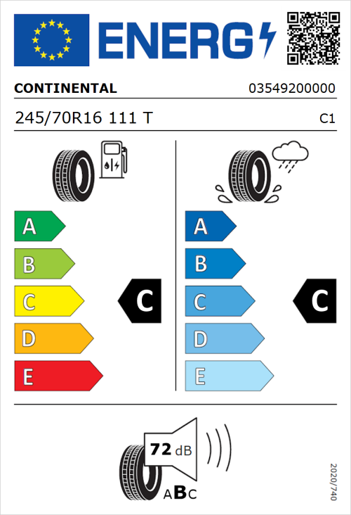 Tyre Label for Continental ContiCrossContact LX Sport 245/70R16 111T