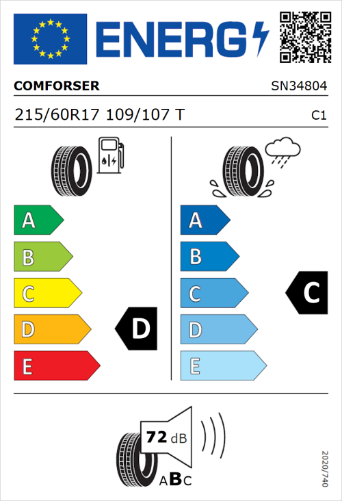 Tyre Label for Comforser CF350 215/60R17 109/107T